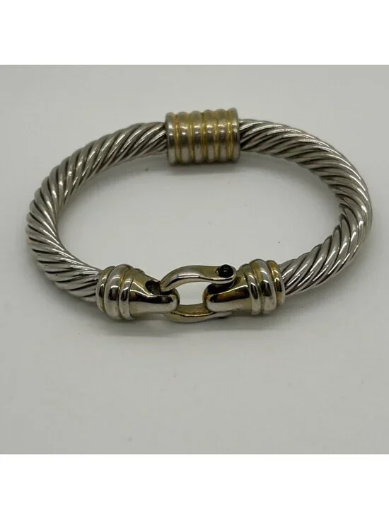 Silver & Gold-Tone Renaissance Magnetic Clasp Bracelet Bangle Cuff Two-Tone Link - Picture 13 of 13